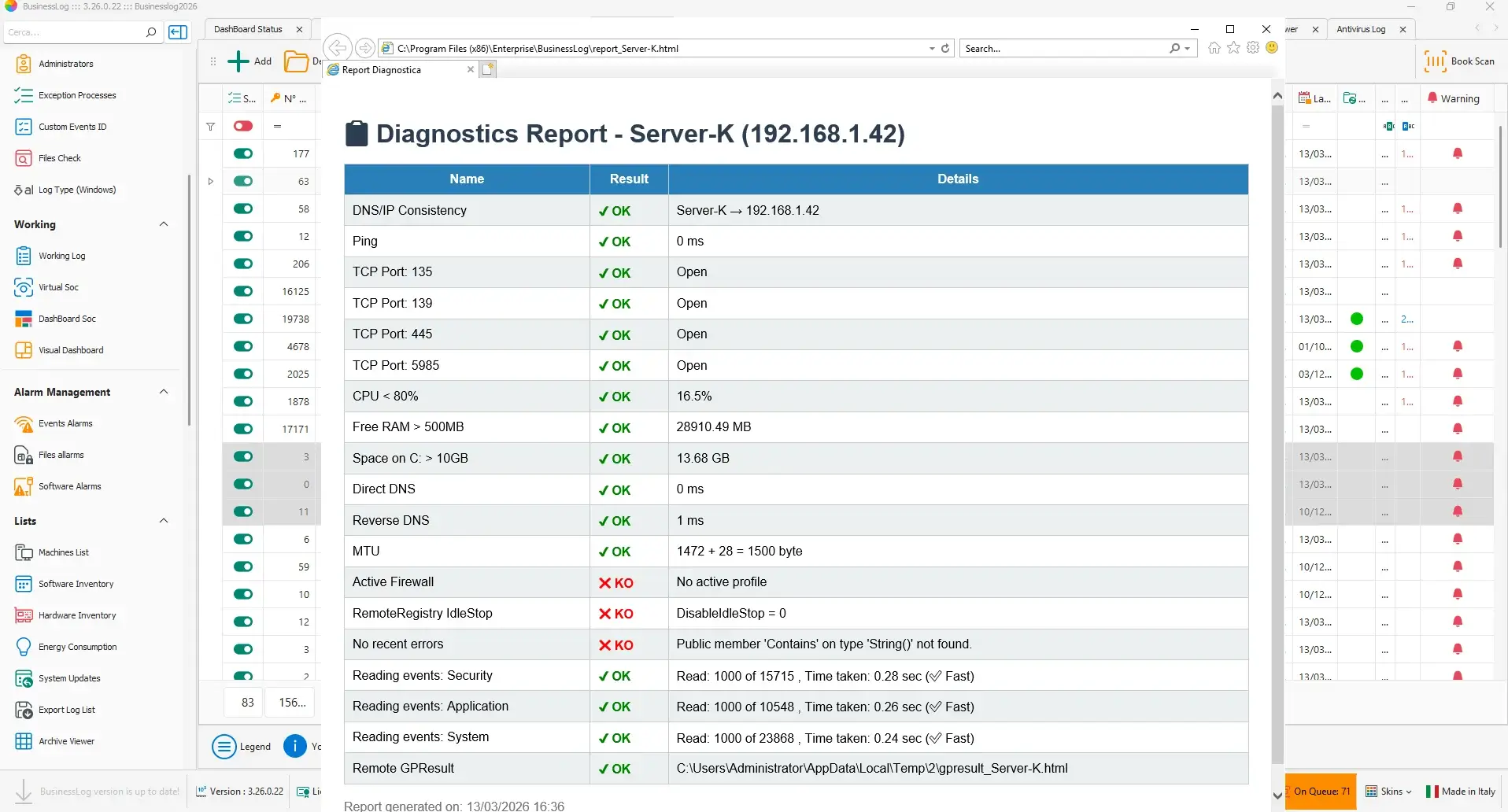 Device diagnostic and connectivity test